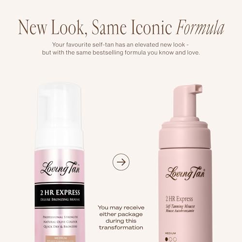 Loving Tan 2 HR Express Self Tanning Mousse, Medium - Streak Free, Natural, Professional Quality - 5+ Sunless Self Tanner Applications per Bottle, Cruelty Free, Naturally Derived DHA - 4 FL Oz
