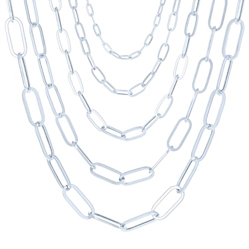 Nuragold 10k Real White Gold Paperclip 4mm Elongated Cable Link Necklace (16"-24") Dainty Italian Jewelry for Men & Women - 4mm,18"