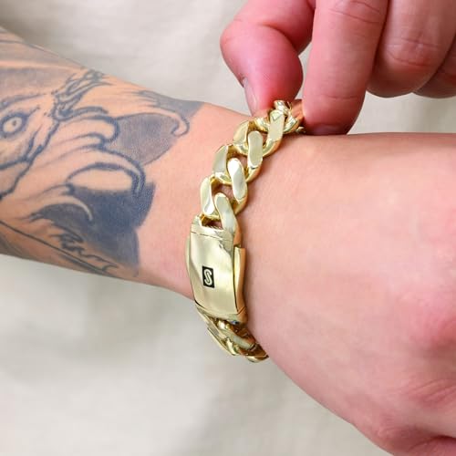 Nuragold 10k Real Yellow Gold Monaco 15mm Miami Cuban Chain Mens Bracelet - 8"