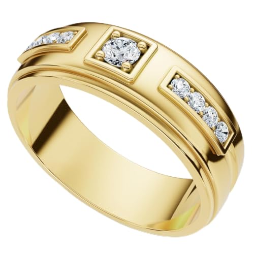 P3 POMPEII3 Pompeii Men's 1/4Ct Matthew Diamond Wedding Ring Polished Gold 10k Lab Grown - Size 8.5 (F/G,VS1-VS2)