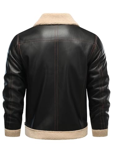 HOOD CREW Men’s Bomber Jacket Winter Coat Stylish Faux Fleece Lined Leather Jackets Black L