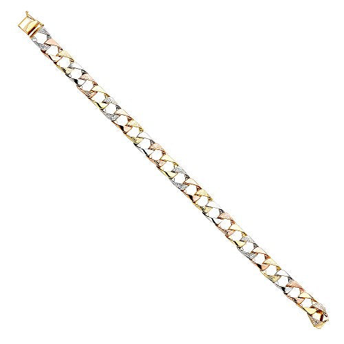 14k REAL Tri Color Gold Men's Cuban Link Bracelet - 8.5"