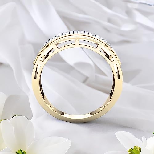 Dazzlingrock Collection 0.50 Carat Round White Diamond 5 Row Micro-pave Anniversary Ring for Men in 10K Yellow Gold Size 11