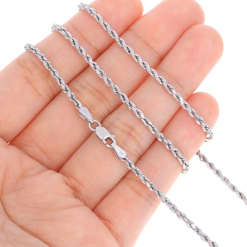 Nuragold 14k Real White Gold 2mm Rope Chain Diamond Cut Bracelet (7"-9") - 8.5"
