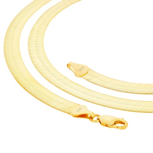 Nuragold 10k Real Yellow Gold Herringbone 7mm Chain Flexible Necklace - 18"