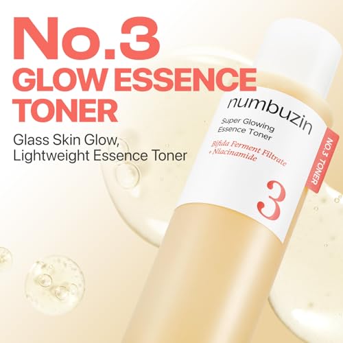 numbuzin No.3 Super Glowing Essence Toner, Fermented Toner for Skin Glow & Texture, Bifida, Niacinamide, Hydrating, Radiance-Boosting Essence, Pore Reset, 6.76 fl oz (200ml)