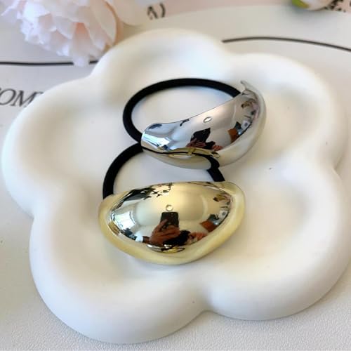 Metal Ponytails Hair Cuffs Gold & Silver Ties, Geometric Elastic Fashion Glossy Arch Accessories for Women 4PCS