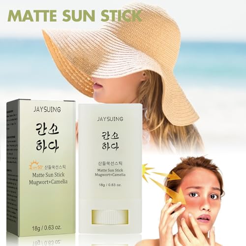 Matte Sun Stick Mugwort + Camelia Korean Sunscreen Stick for Face Moisturizer with SPF 50+ PA+++ Matte Sunscreen for Face & Body Non Greasy, No White Cast （18g/0.63oz）