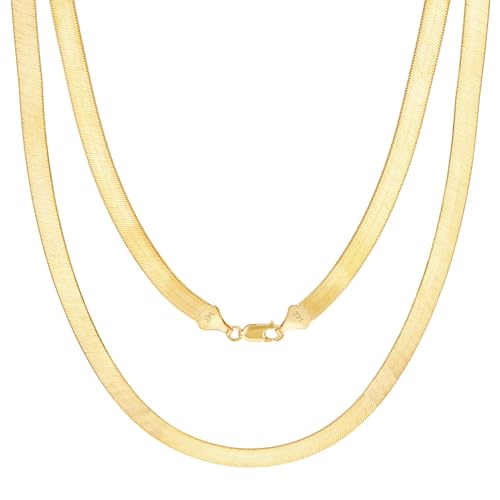 Nuragold 14k Real Yellow Gold Herringbone 7mm Chain Flexible Necklace - 16"