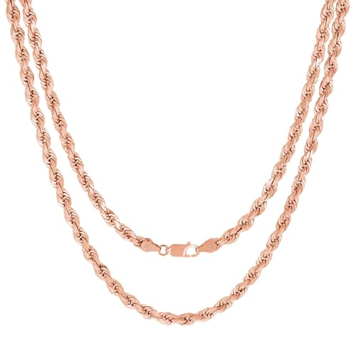 Nuragold 14k Real Rose Gold 5mm Rope Chain Diamond Cut Necklace (18"-30") - 22"