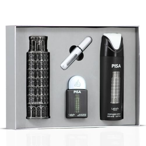 Lattafa Pride Pisa 3-Piece Gift Sets – Long Lasting Arabian Perfume For Men – Eau De Parfum & Perfumed Spray – Mediterranean Inspired Perfume Men With Citrus & Amber Notes - Premium Gift Box