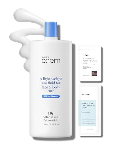 MAKEPREM Defense Me Daily Vegan Sun Fluid Non-greasy Calming Hydrating SPF 50+PA++++ Sunblock Reef-safe UV Broad Protection Sunscreen Blue Ray Sensitive Acne-Prone Oily Skin Face Body Korean Skincare