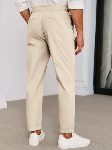 Runcati Mens Chinos Cotton Pants Slim Fit Pleated Front Dress Pants Casual Stretchy Tapered Trousers Apricot