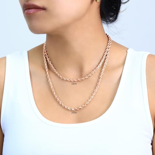 Nuragold 14k Real Rose Gold 5mm Rope Chain Diamond Cut Necklace (18"-30") - 22"