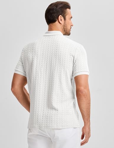 JMIERR Polo Shirts for Men Classic Fit Casual Ribbed Button Down Shirt Quiet Luxury Clothes Casual Collared Shirt, US43(L), White
