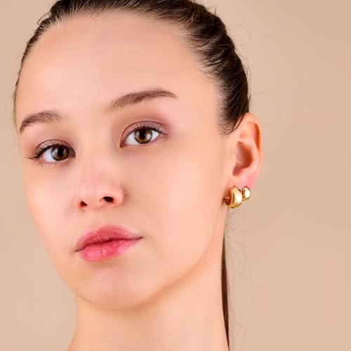 10K Solid Gold Chunky Huggie Earrings, Real Gold Simple Plain Huggie Hoop Earrings, Thick Earrings - Serena Sparkles (Large Complete Yellow Gold)