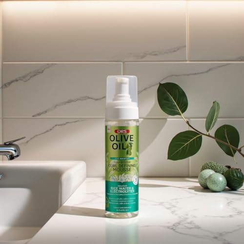 Olive Oil Max Moisture Super Soft Style Curl Defining Mousse infused with Rice Water & Electrolytes for Supercharged Hydration & Growth (7.0 oz)