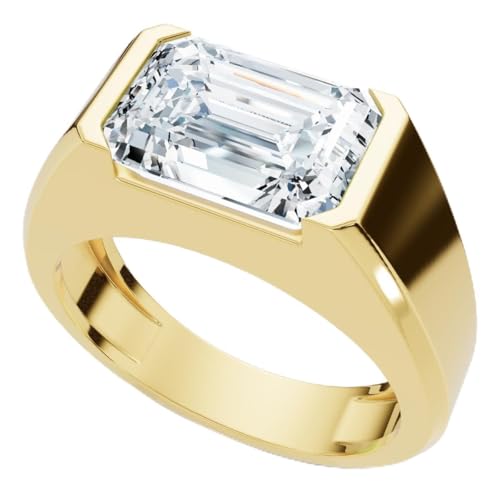 P3 POMPEII3 Pompeii Certified 3Ct Men's Emerald Cut Half Bezel Diamond Ring 14k Gold or Pt Lab Grown - Size 10.5 (F/G,VS1-VS2)