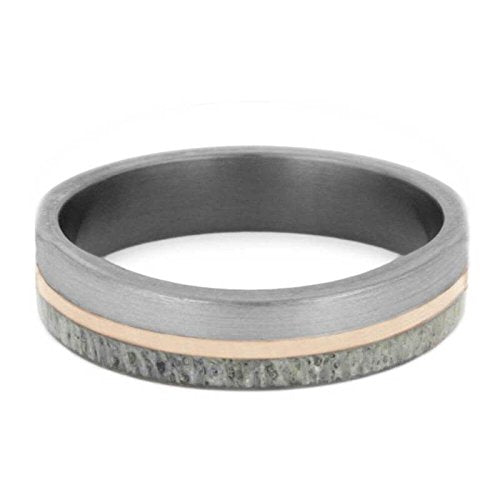 The Men's Jewelry Store (Unisex Jewelry) Deer Antler, 14k Rose Gold 6mm Brushed Titanium Comfort-Fit Wedding Ring Size 12