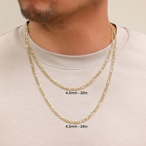 Nuragold 10k Real Yellow Gold Figaro Link 4.5mm Chain Necklace (16"-30") - 16"