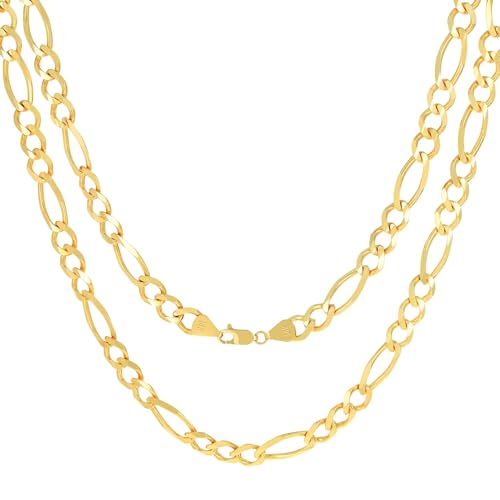 Nuragold 14k Real Yellow Gold Figaro Link Chain Necklace For Men- 8mm - 20"