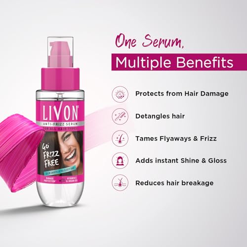 Livon Hair Serum for Men & Women | Frizz-free, stronger and shinier hair | For All Hair Types | Lightweight & Non Greasy | Enriched with Argan Oil & Vitamin E | 3.3 Fl.Oz