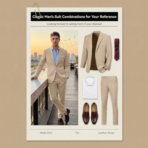 Men Suits Slim Fit 2 Button Men's Suits Solid Champagne Business Suit Blazer Pants for Men Groomsmen Wedding Mens Tuxedo for Prom M