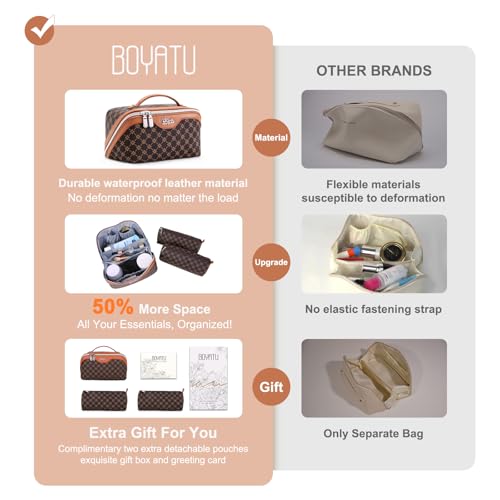 BOYATU Travel Makeup Bag Cosmetic Bags for Women: 3-Piece Make up Bag Set