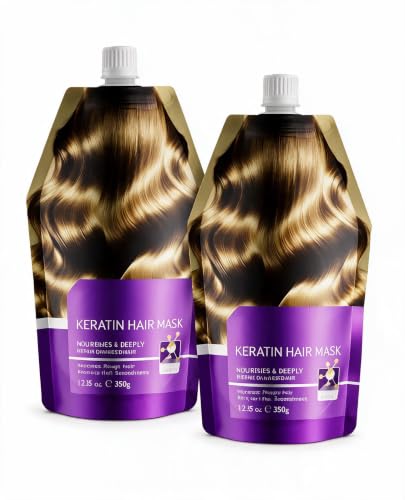 Badhare [2-Pack] Hydrolyzed Keratin Hair Mask - Intensive Deep Conditioner for Dry Damaged Hair - Professional Repair & Frizz Control - 2 x 12.3 oz (350g) Squeeze Pouches - Sulfate Free, Color Safe