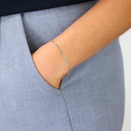 Nuragold 10K Real Yellow Gold Mariner Chain Solid Link Anchor Bracelet - 7.5",3mm