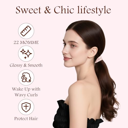 chezlena100% Silk Scrunchies for Women -No Crease & No Damage Hair Ties | Reduces Frizz, Gentle Elastic,Blackpinkchampagne, Pack of 6