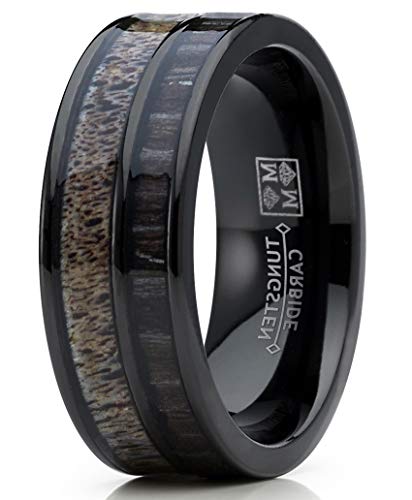 Metal Masters Co. Men's Tungsten Ring Wedding Band Real Deer Antler, Koa Wood Inlay, Outdoor Hunting