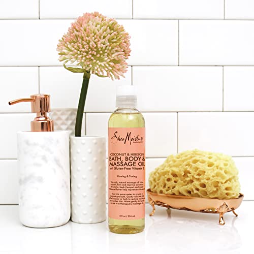 Shea Moisture Coconut & Hibiscus Massage Oil and Body Oil for Dry Skin, Bath Oil with Coconut Oil and Vitamin E Oil for Skin, 8 oz