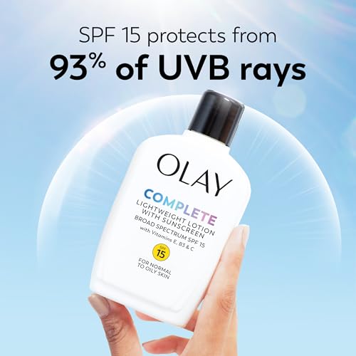 Olay Face Moisturizer, Complete with Sunscreen SPF 15, Daily Facial Lotion for Normal Skin, Lightweight Hydrating Broad Spectrum Sun Protection - Vitamin C, E, and Niacinamide - 6 Oz 2 Pack