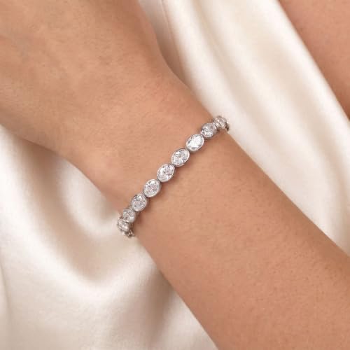 P3 POMPEII3 Pompeii 15Ct TW East West Oval Bezel Diamond Tennis Bracelet 14k Gold 7" Lab Grown (F/G,VS1-VS2)