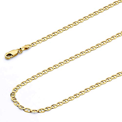 14k REAL Yellow Gold Solid Men's 7.5mm Flat Mariner Chain Bracelet with Lobster Claw Clasp - 8.5"