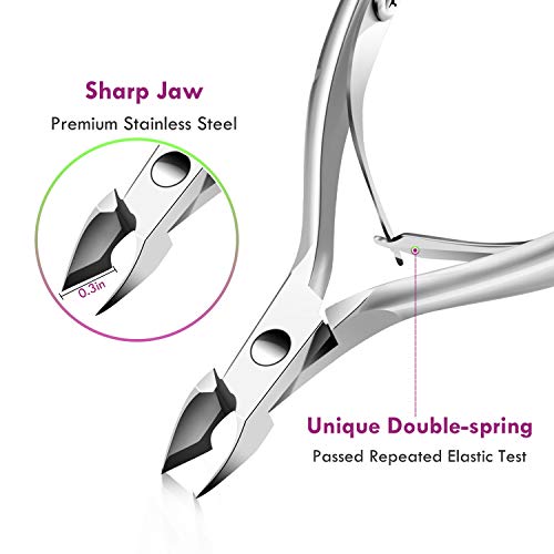 Cuticle Trimmer Cuticle Remover with Cuticle Pusher, XUNXMAS Professional Stainless Steel Durable Pedicure Manicure Tools Cutter Nipper Scissor Clipper for Fingernails and Toenails Dead Skin Silver
