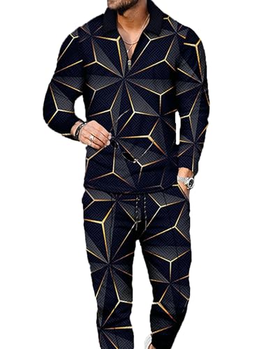 Kubsid Mens Tracksuit Set 2 Piece Long Sleeve Polo Shirt and Pants Jogging Sweatsuits Sets Casual Fashion Vacation Outfits Loungewear Starlight Size 2XL