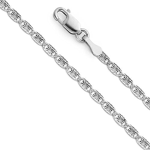 14k REAL White Gold Solid 2.5mm Star/Edge Diamond Cut Chain Bracelet with Lobster Claw Clasp - 7"