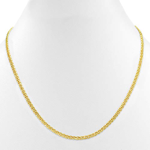 Nuragold 10k Real Yellow Gold Double Cuban Link 3mm Curb Chain Necklace - 18"