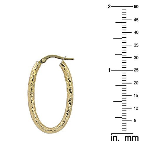 10k Yellow Gold Diamond-cut Oval Hoop Earrings