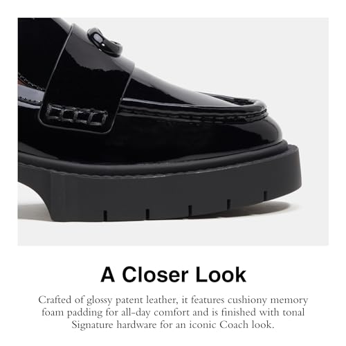 COACH Women's Flats Leah Loafer in Patent Leather, Color Black Patent, Size 6