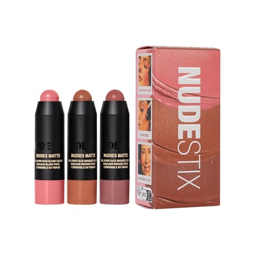 Nudestix Sunkissed Blush & Bronze 3-Piece Mini Kit – Matte Cream Makeup Sticks for Cheeks, Eyes & Lips | Includes Sunkissed Shade, Travel-Friendly & Vegan | Limited Edition Glow Set