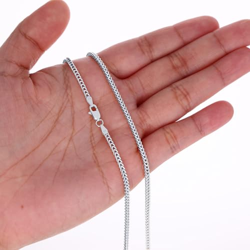 Nuragold 10K Real White Gold 2.5mm Franco Square Box Wheat Chain Necklace - 22"