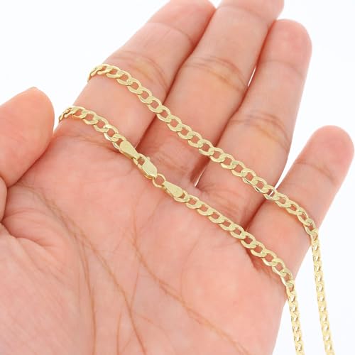 Nuragold 14k Real Yellow Gold Cuban Curb Link 3.5mm Chain Necklace, 16"-30" - 18"