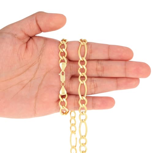 Nuragold 14k Real Yellow Gold Figaro Link Chain Necklace For Men- 8mm - 20"