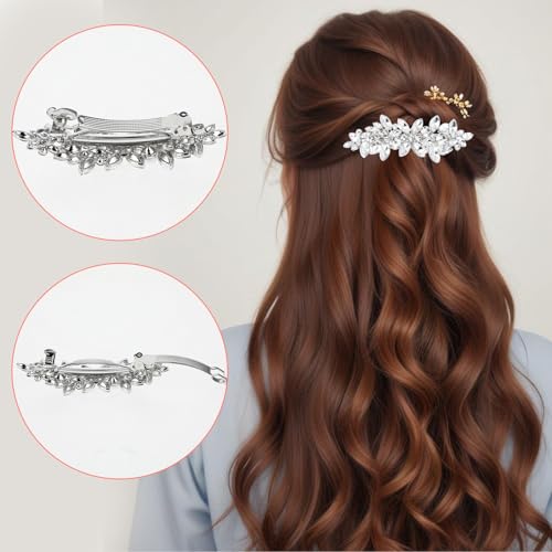 Nogeqi 4PCS Sparkly Rhinestone Hair Clips for Women, Silver Flower Crystal Hair Clips, Metal Alloy Rhinestone Barrettes Accessories for Wedding, Party, Everyday