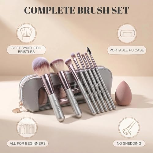 Travel Makeup Brush Set with Case & Sponge for Foundation Powder Blush 14