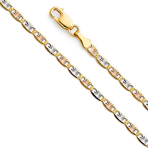 14k REAL Tri Color Gold Solid Men's 4mm Star Diamond Cut Chain Bracelet with Lobster Claw Clasp - 7.5"