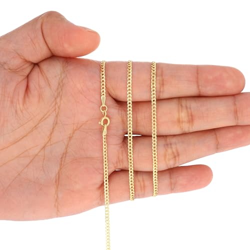 Nuragold 14k Real Yellow Gold Cuban Curb Solid Link Chain Necklace - 2mm - 20"
